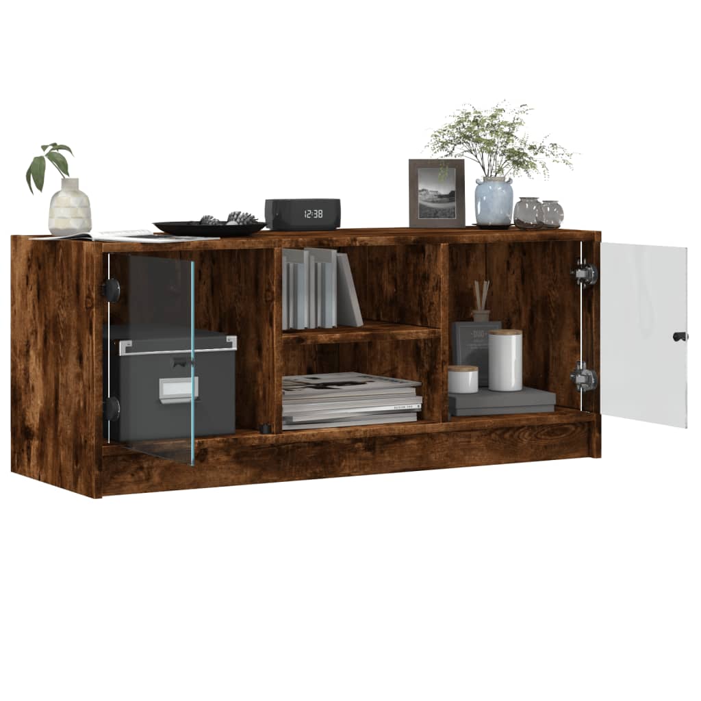 vidaXL TV Cabinet with Glass Doors Smoked Oak 102x37x42 cm