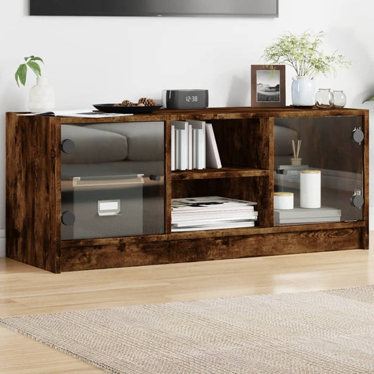 vidaXL TV Cabinet with Glass Doors Smoked Oak 102x37x42 cm