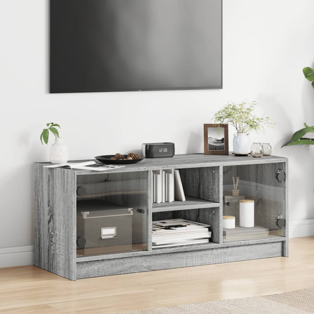 vidaXL TV Cabinet with Glass Doors Grey Sonoma 102x37x42 cm