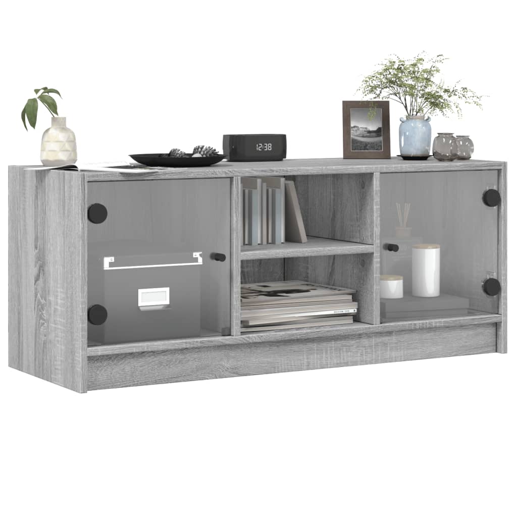 vidaXL TV Cabinet with Glass Doors Grey Sonoma 102x37x42 cm