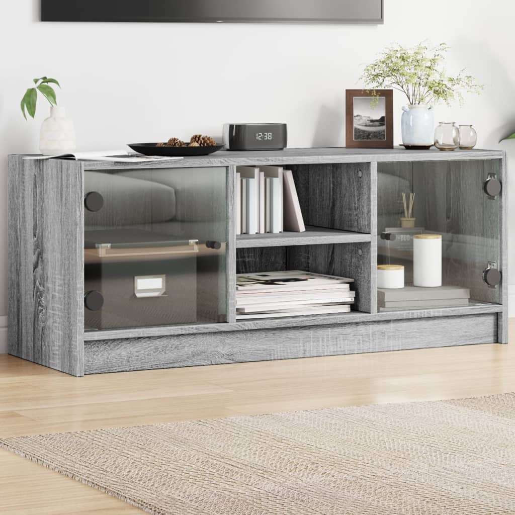 vidaXL TV Cabinet with Glass Doors Grey Sonoma 102x37x42 cm