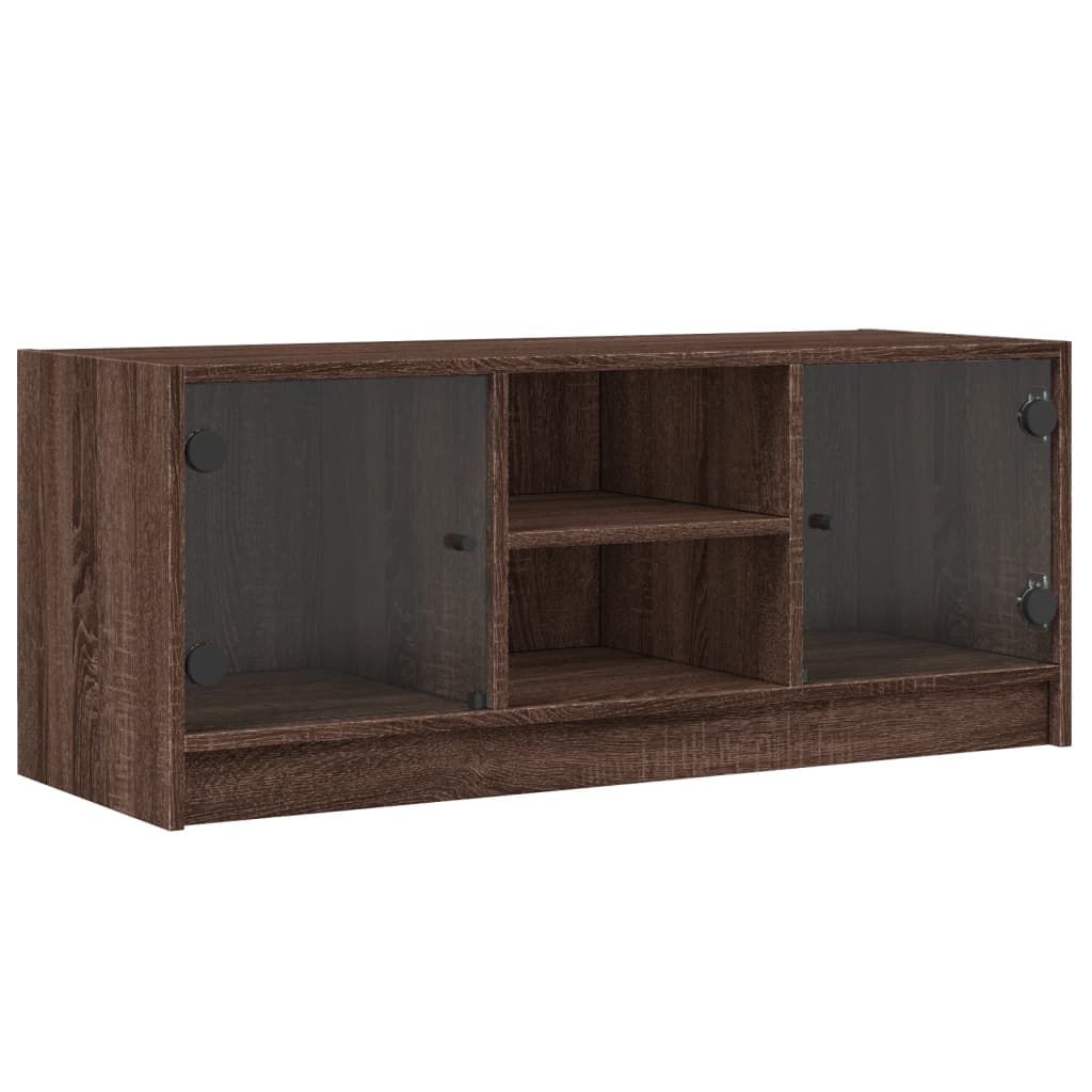 vidaXL TV Cabinet with Glass Doors Brown Oak 102x37x42 cm