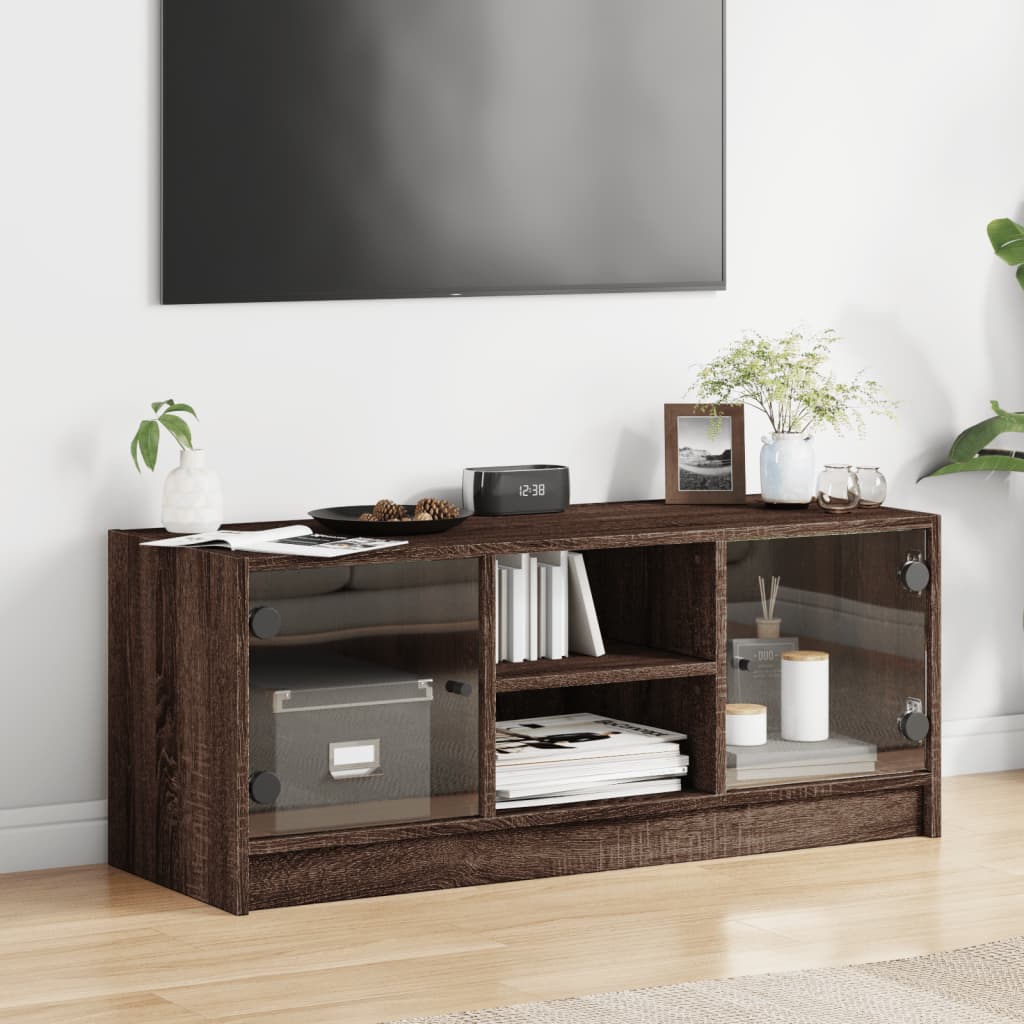 vidaXL TV Cabinet with Glass Doors Brown Oak 102x37x42 cm