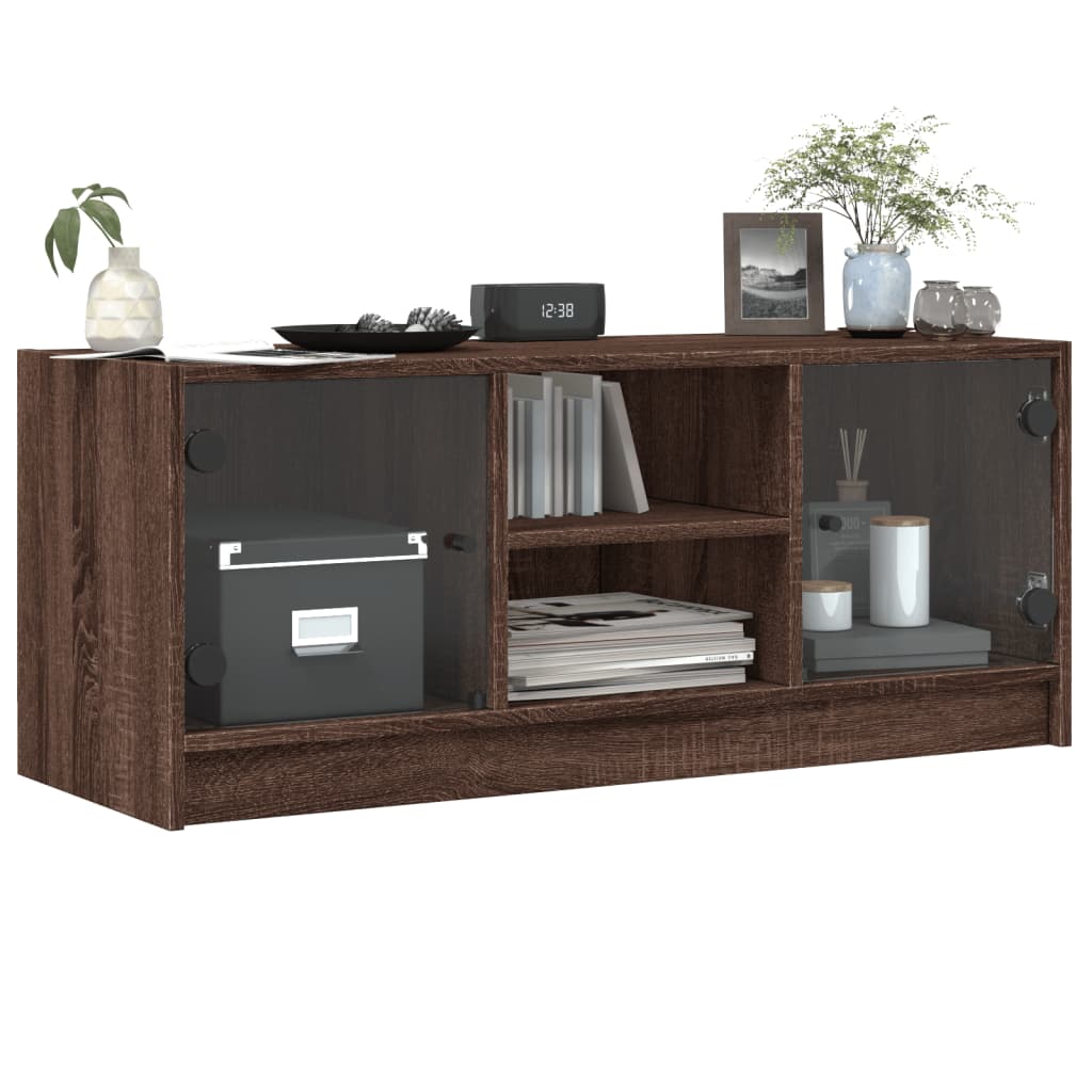 vidaXL TV Cabinet with Glass Doors Brown Oak 102x37x42 cm