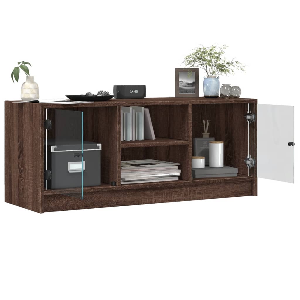 vidaXL TV Cabinet with Glass Doors Brown Oak 102x37x42 cm