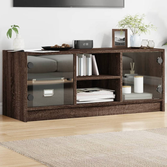 vidaXL TV Cabinet with Glass Doors Brown Oak 102x37x42 cm