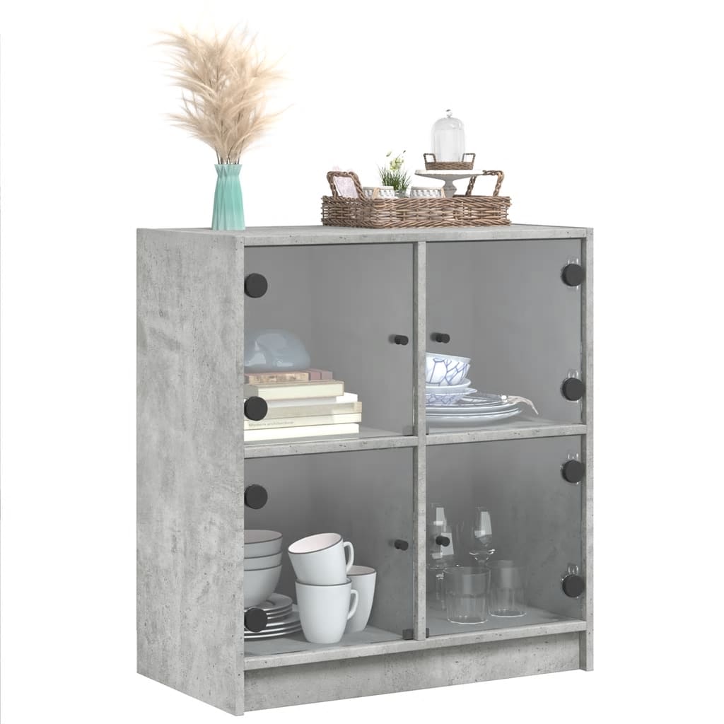 vidaXL Side Cabinet with Glass Doors Concrete Grey 68x37x75.5 cm