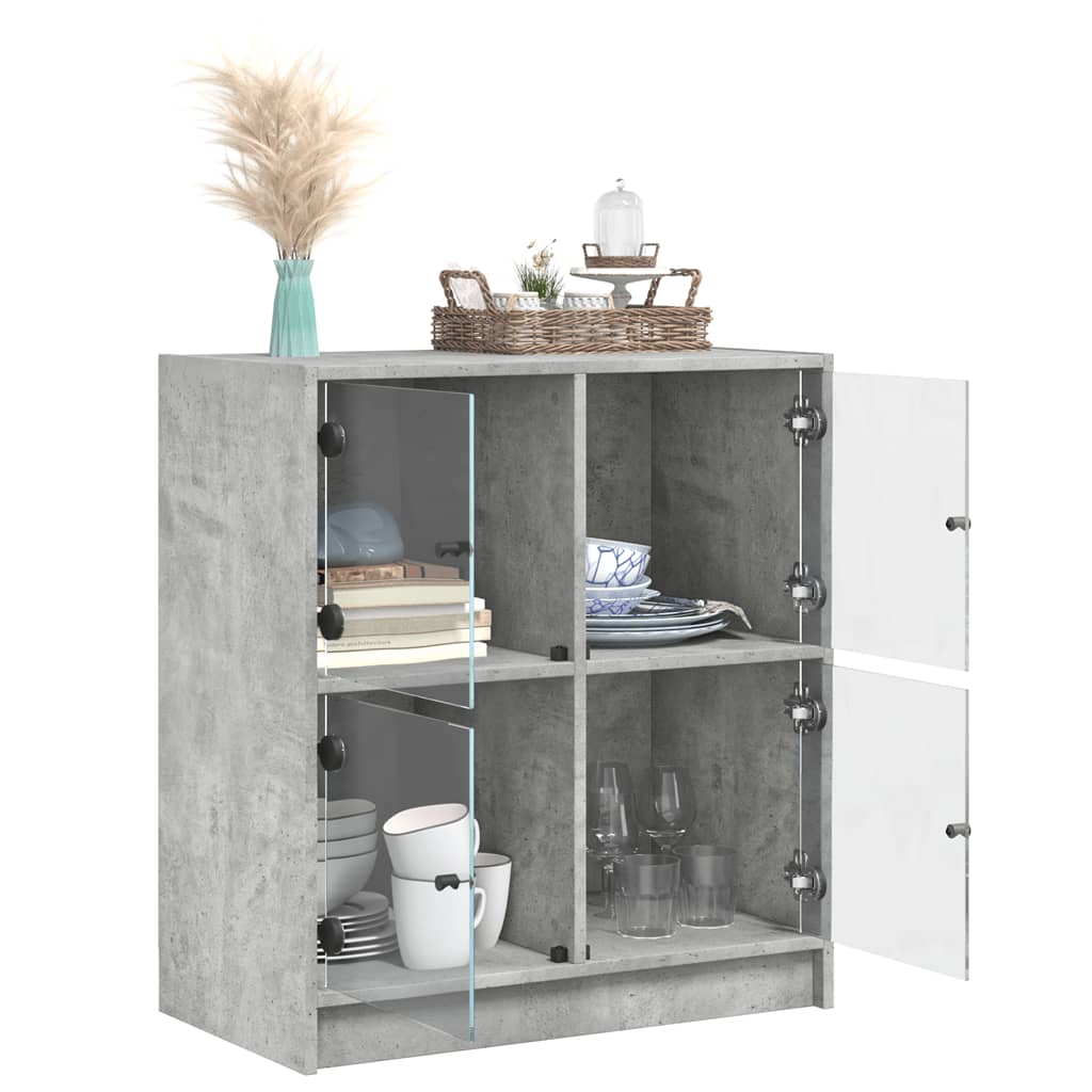 vidaXL Side Cabinet with Glass Doors Concrete Grey 68x37x75.5 cm