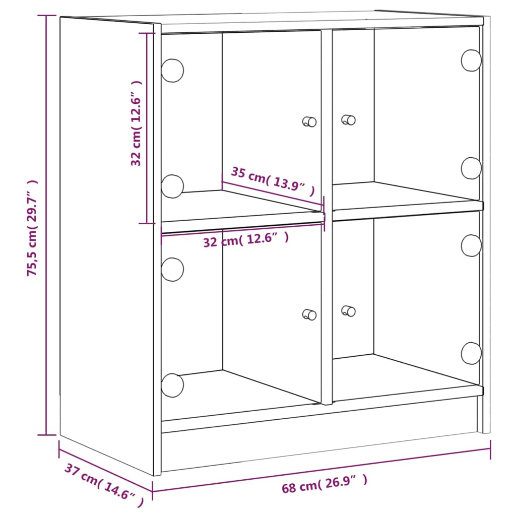 vidaXL Side Cabinet with Glass Doors Concrete Grey 68x37x75.5 cm