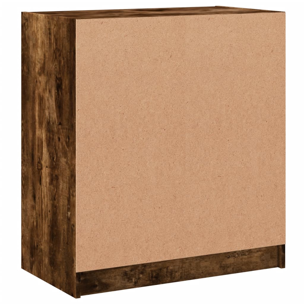 Side Cabinet with Glass Doors Smoked Oak 68x37x75.5 cm