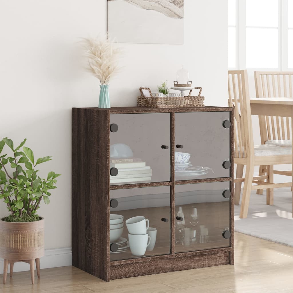 vidaXL Side Cabinet with Glass Doors Brown Oak 68x37x75.5 cm