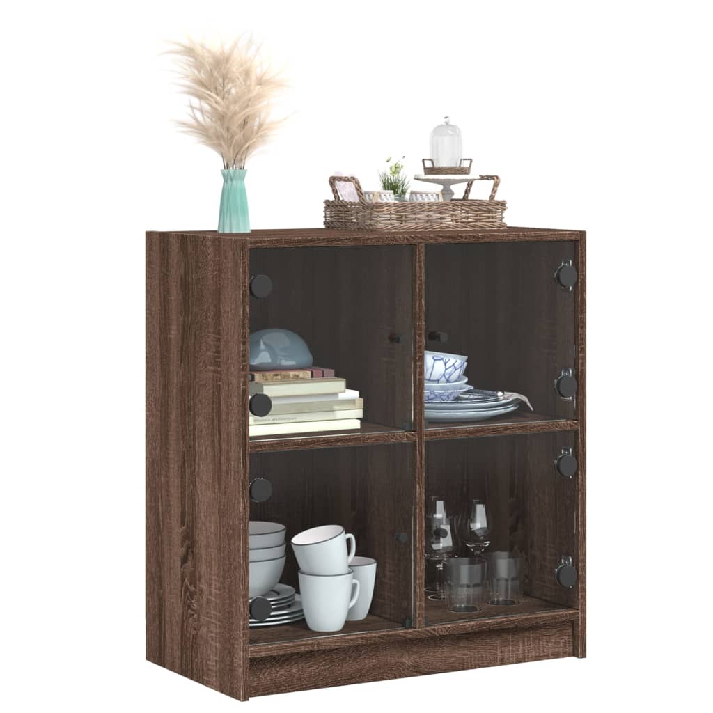 vidaXL Side Cabinet with Glass Doors Brown Oak 68x37x75.5 cm