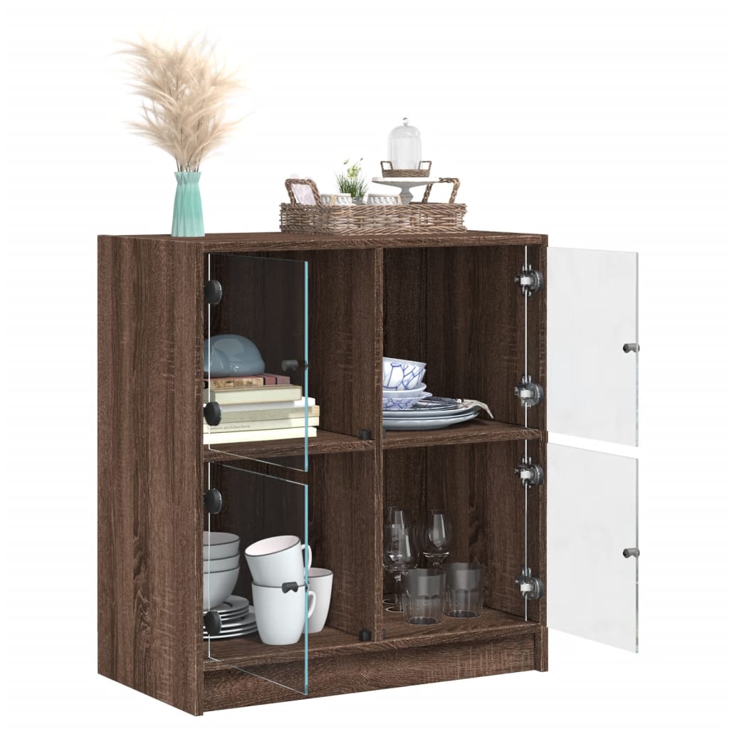 vidaXL Side Cabinet with Glass Doors Brown Oak 68x37x75.5 cm