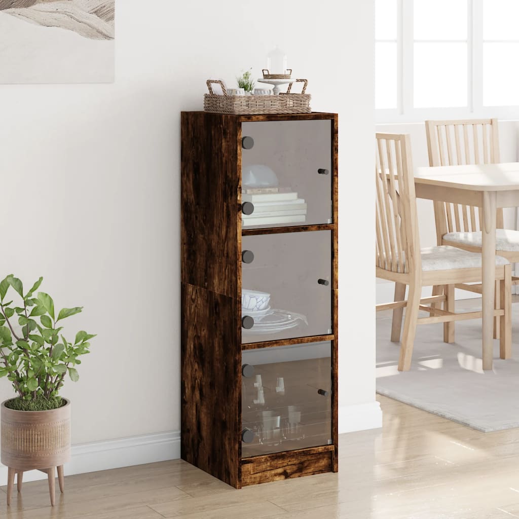 vidaXL Highboard with Glass Doors Smoked Oak 35x37x109 cm