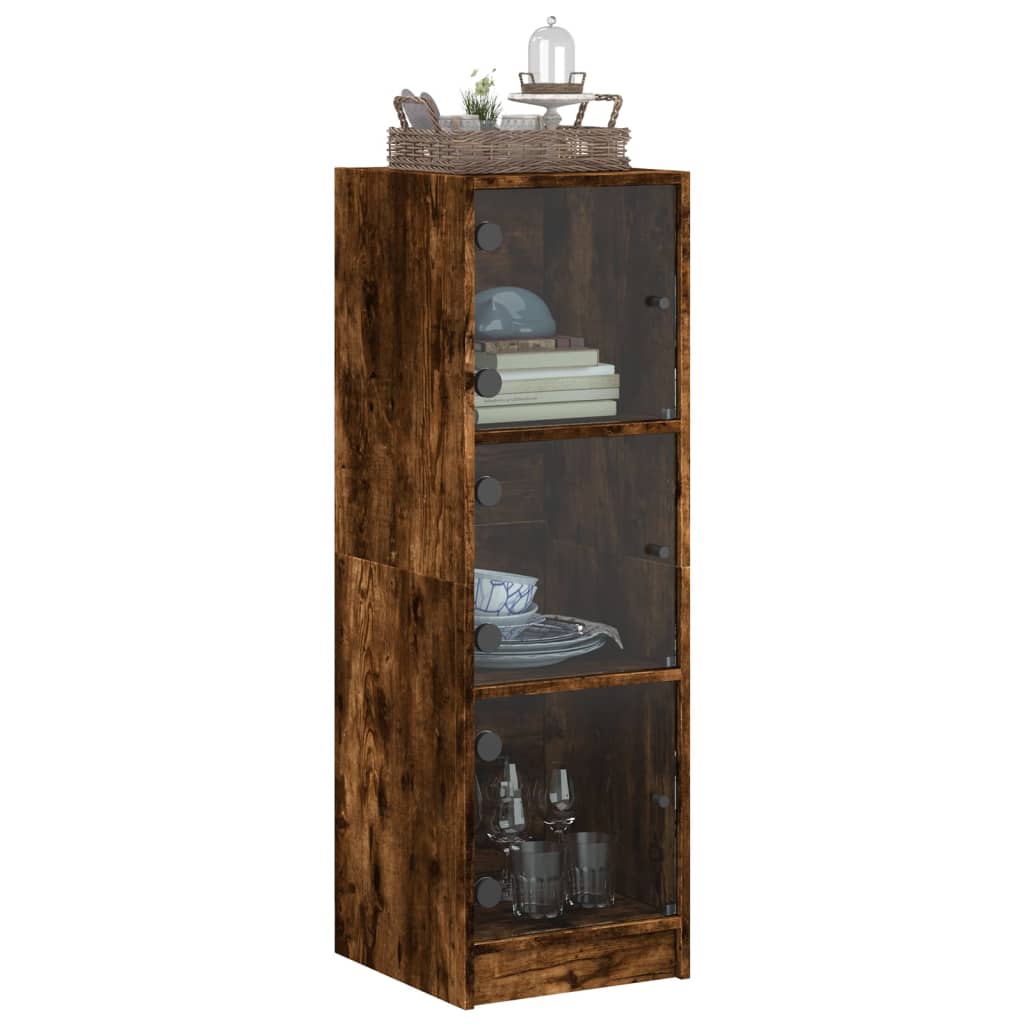 vidaXL Highboard with Glass Doors Smoked Oak 35x37x109 cm