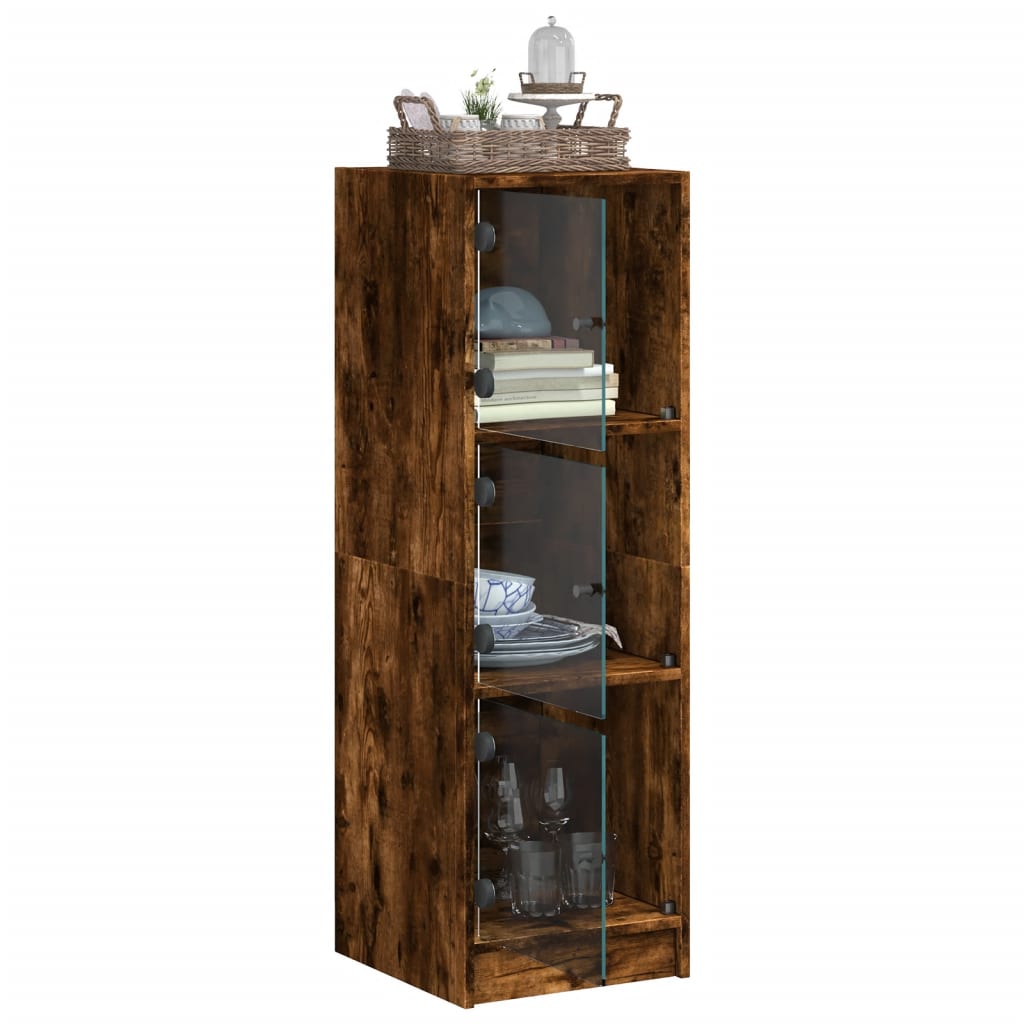 vidaXL Highboard with Glass Doors Smoked Oak 35x37x109 cm