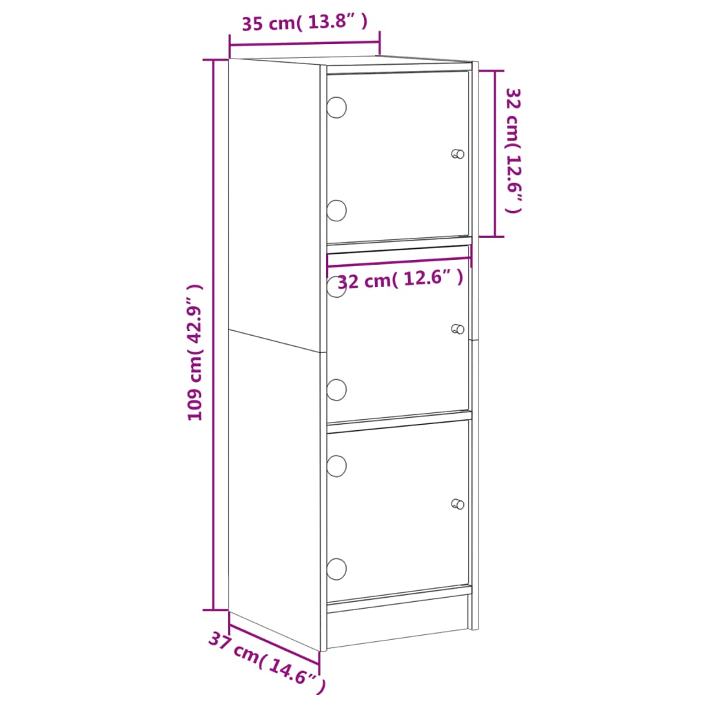 vidaXL Highboard with Glass Doors Smoked Oak 35x37x109 cm