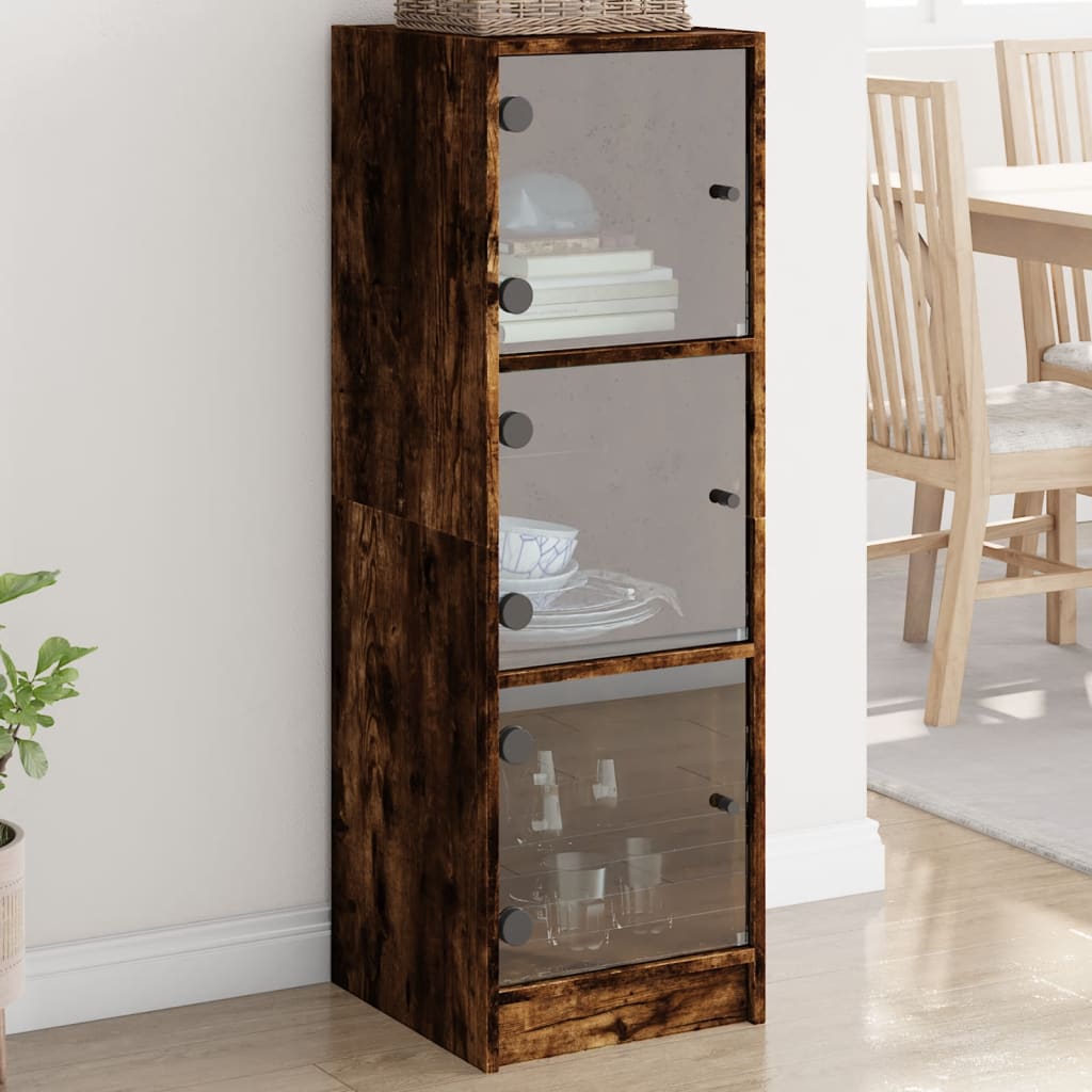 vidaXL Highboard with Glass Doors Smoked Oak 35x37x109 cm