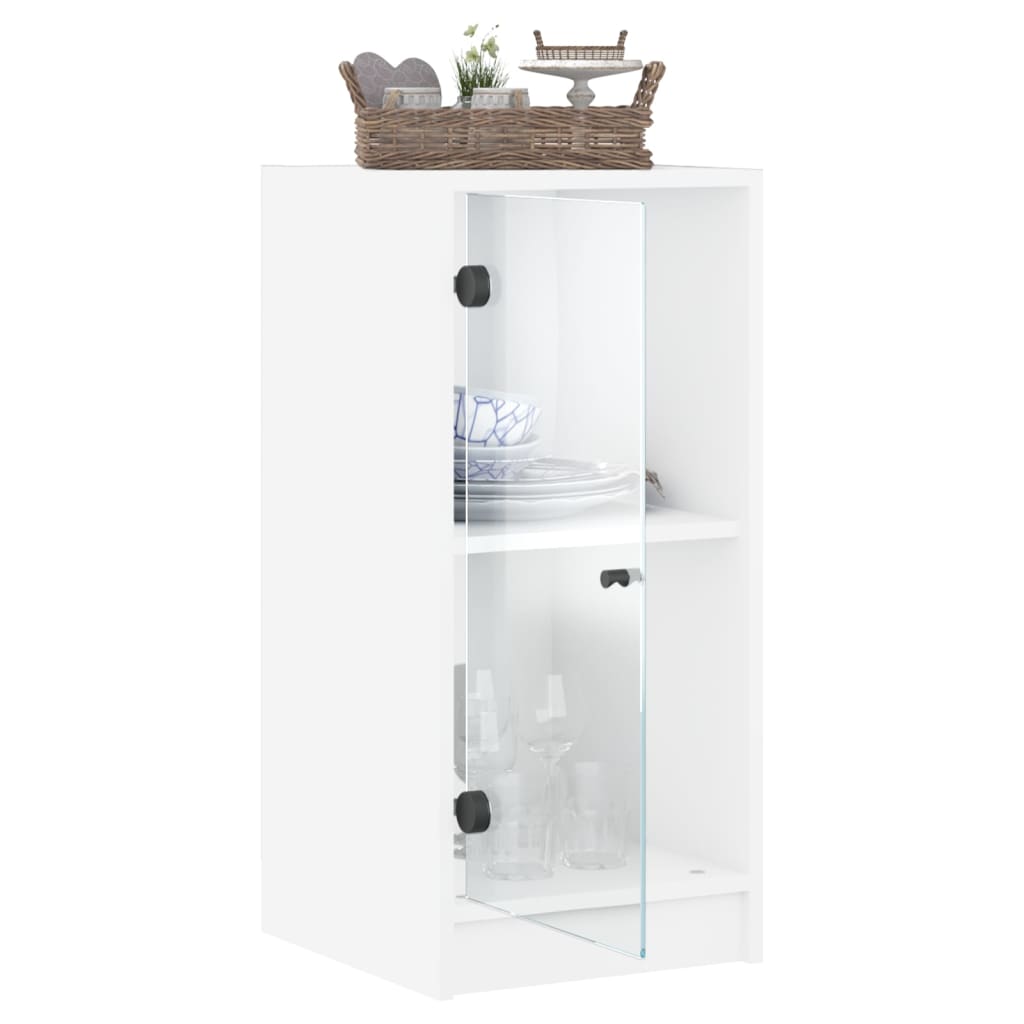 vidaXL Side Cabinet with Glass Doors White 35x37x75.5 cm