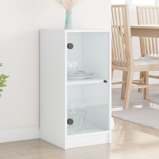 vidaXL Side Cabinet with Glass Doors White 35x37x75.5 cm