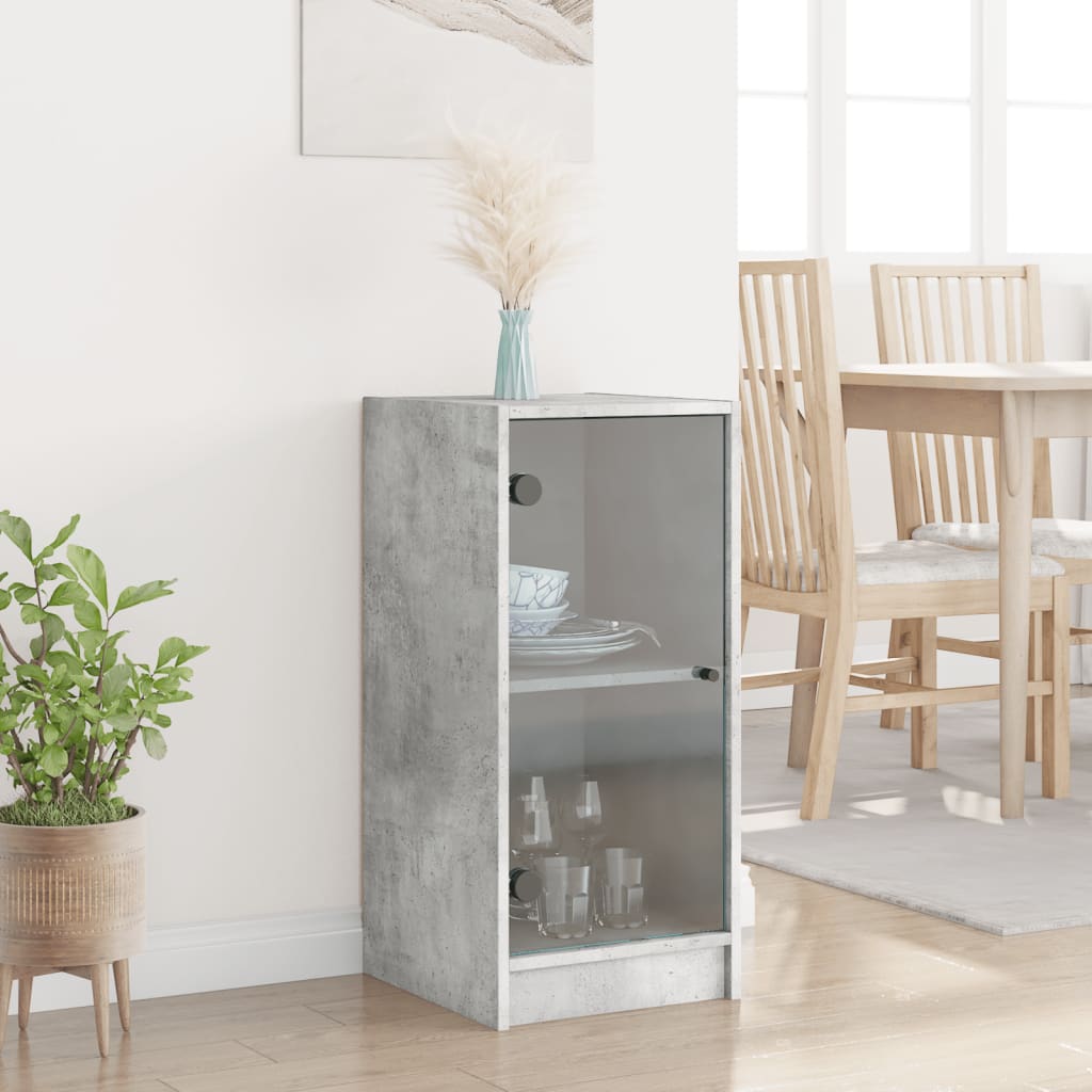 vidaXL Side Cabinet with Glass Doors Concrete Grey 35x37x75.5 cm