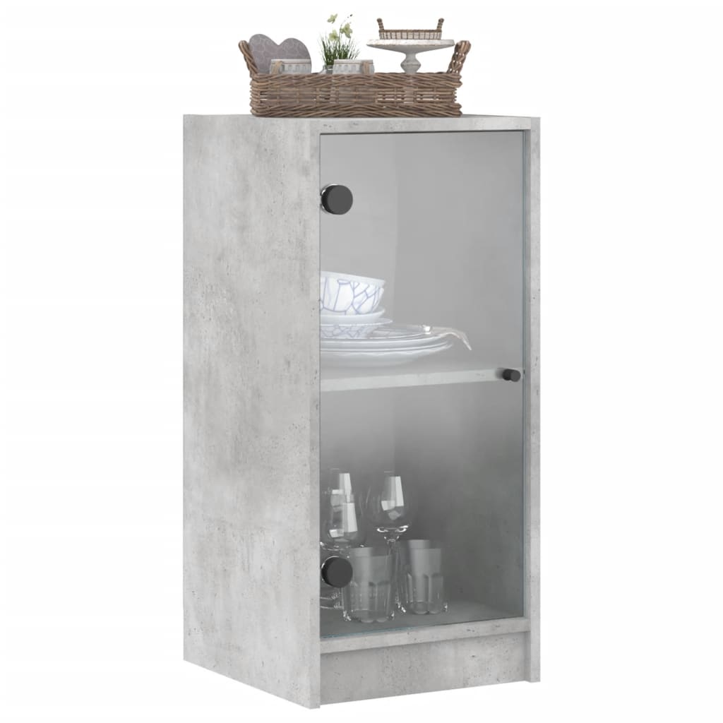 vidaXL Side Cabinet with Glass Doors Concrete Grey 35x37x75.5 cm