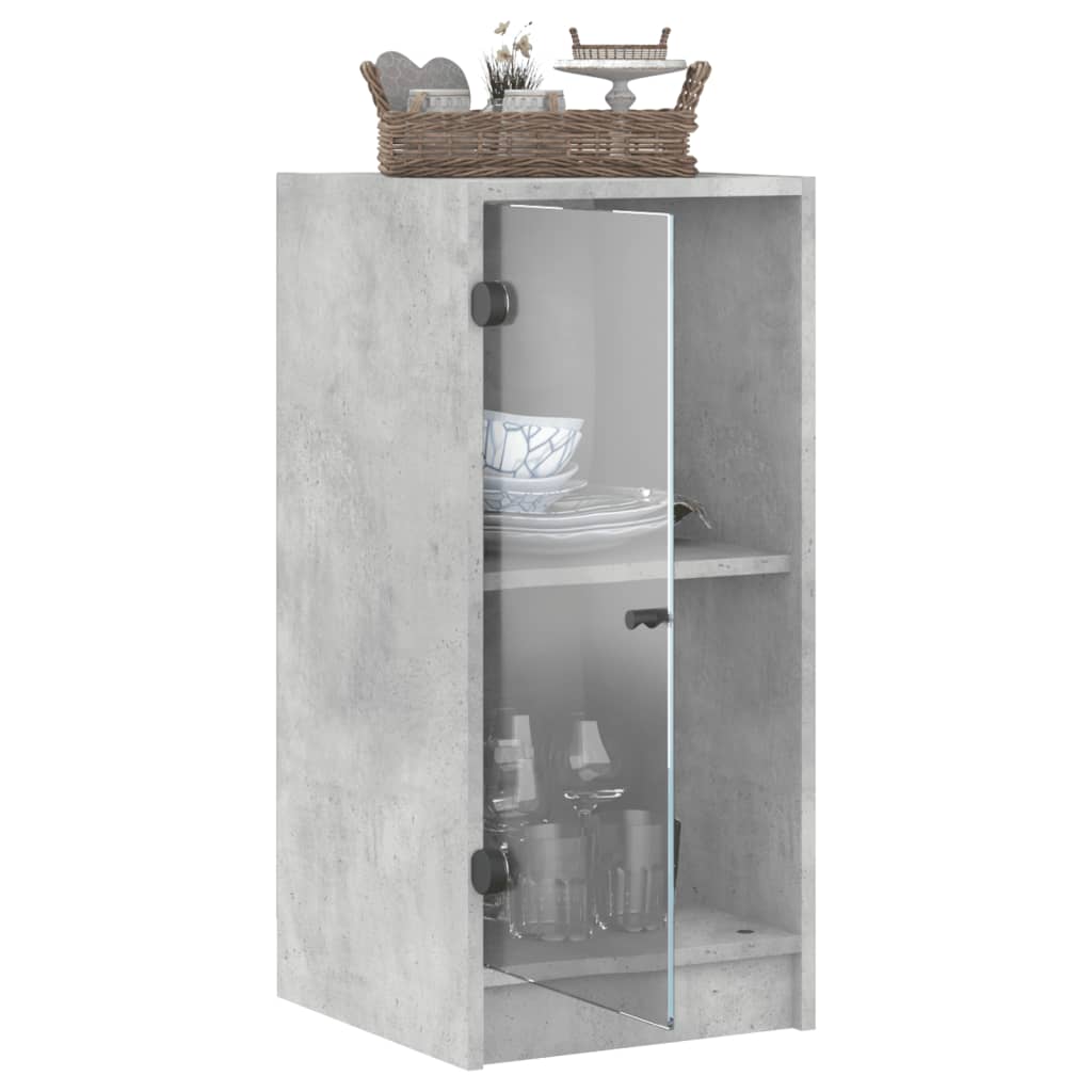 vidaXL Side Cabinet with Glass Doors Concrete Grey 35x37x75.5 cm