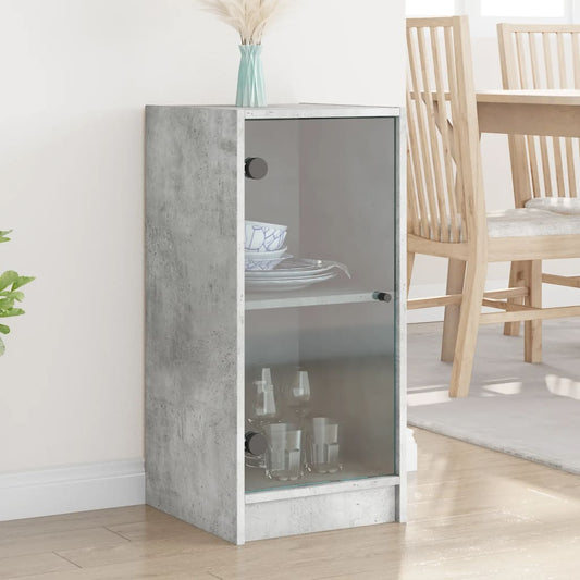 vidaXL Side Cabinet with Glass Doors Concrete Grey 35x37x75.5 cm