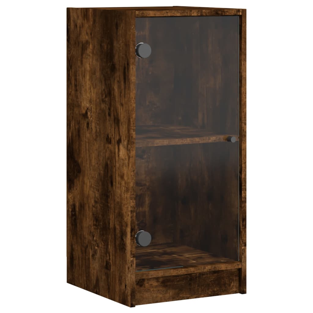 vidaXL Side Cabinet with Glass Doors Smoked Oak 35x37x75.5 cm