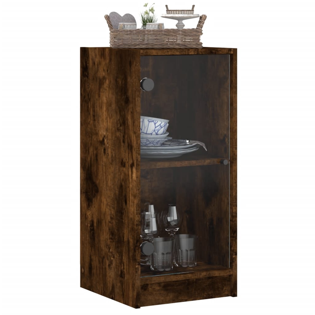 Side Cabinet with Glass Doors Smoked Oak 35x37x75,5 cm