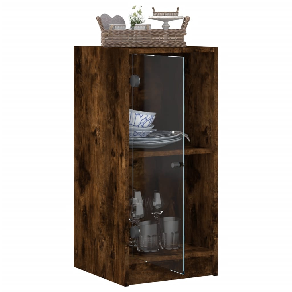 vidaXL Side Cabinet with Glass Doors Smoked Oak 35x37x75.5 cm