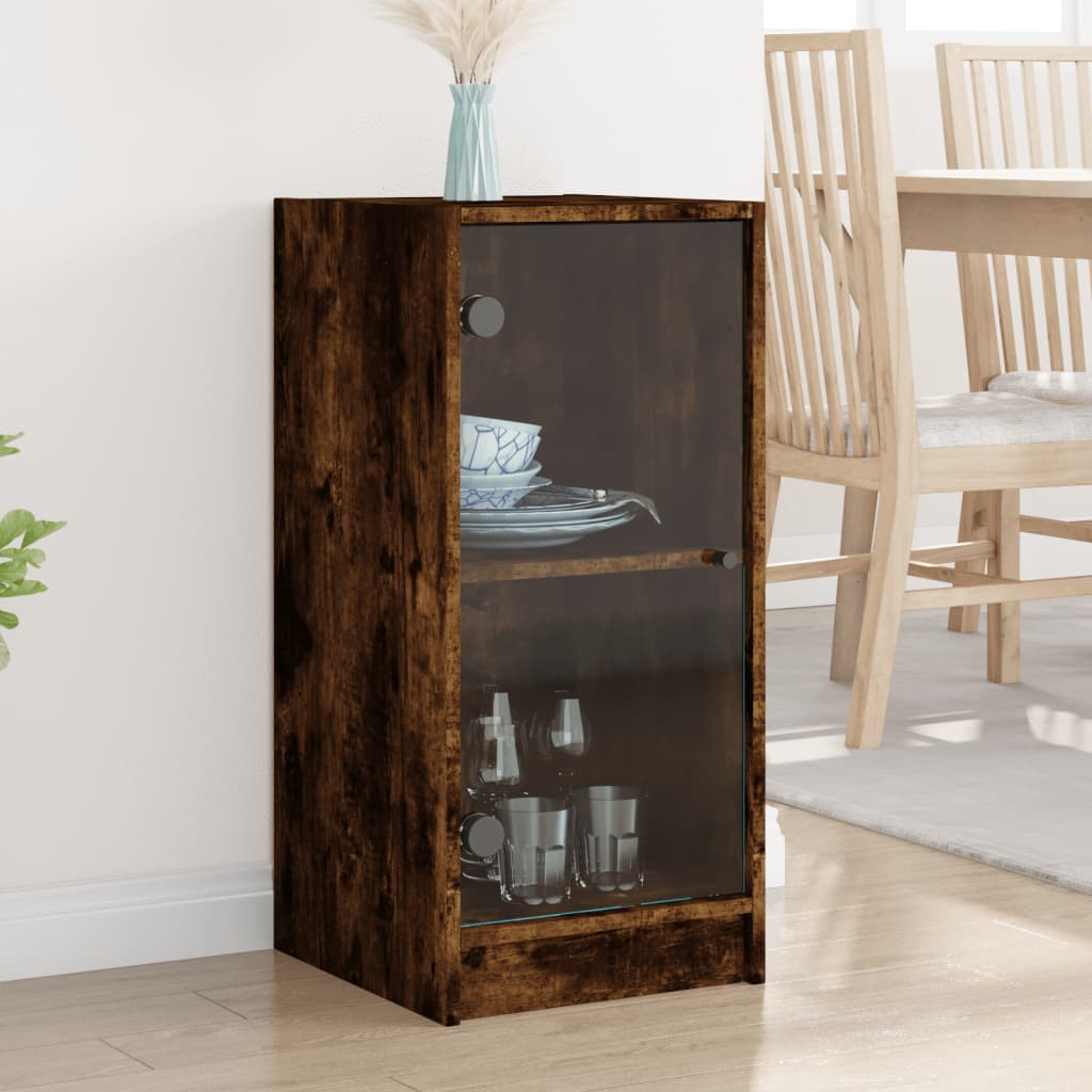 vidaXL Side Cabinet with Glass Doors Smoked Oak 35x37x75.5 cm