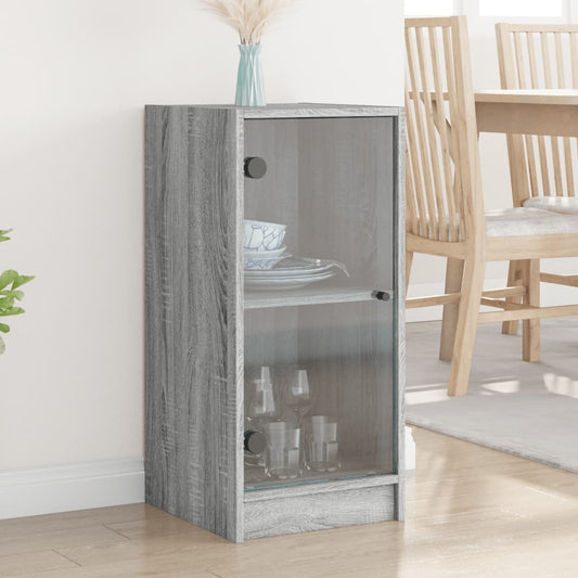 vidaXL Side Cabinet with Glass Doors Grey Sonoma 35x37x75.5 cm