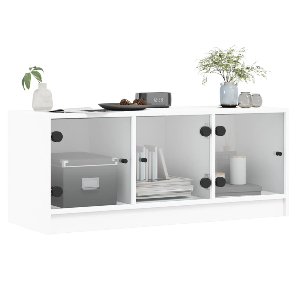 vidaXL TV Cabinet with Glass Doors White 102x37x42 cm