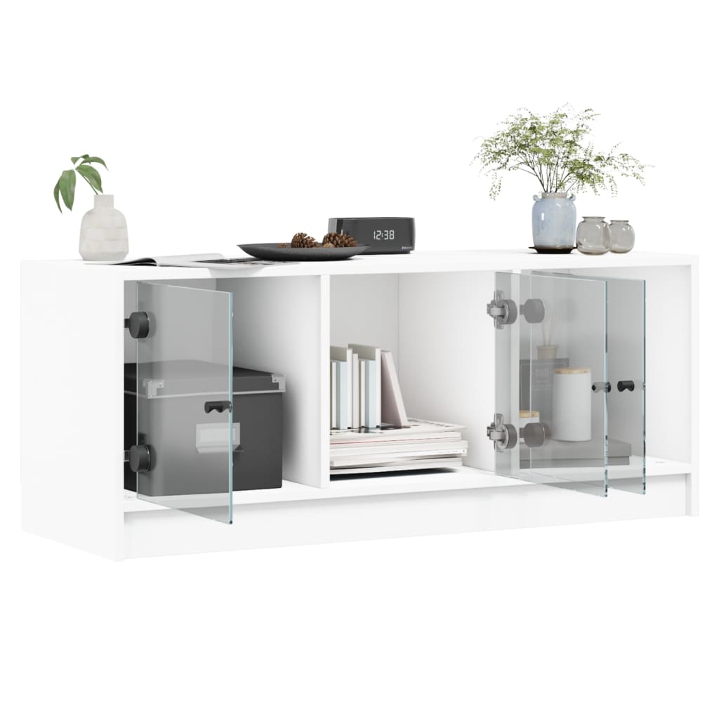 vidaXL TV Cabinet with Glass Doors White 102x37x42 cm