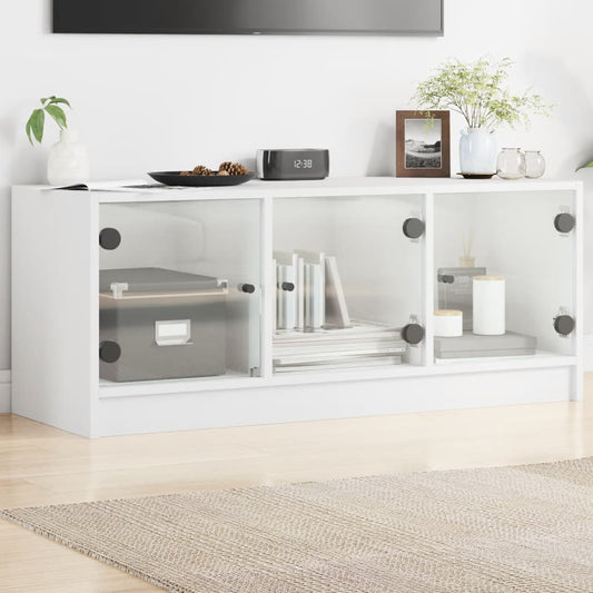 vidaXL TV Cabinet with Glass Doors White 102x37x42 cm