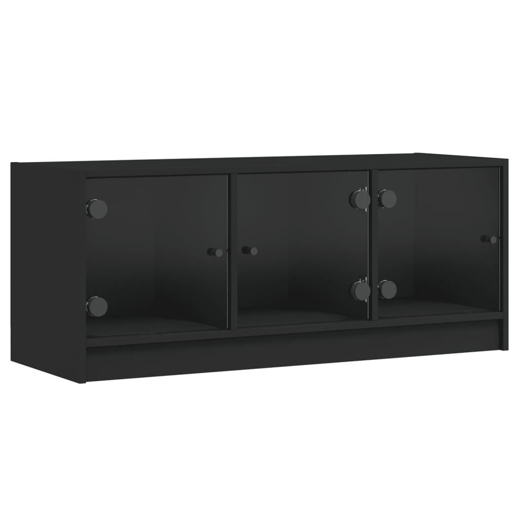 vidaXL TV Cabinet with Glass Doors Black 102x37x42 cm