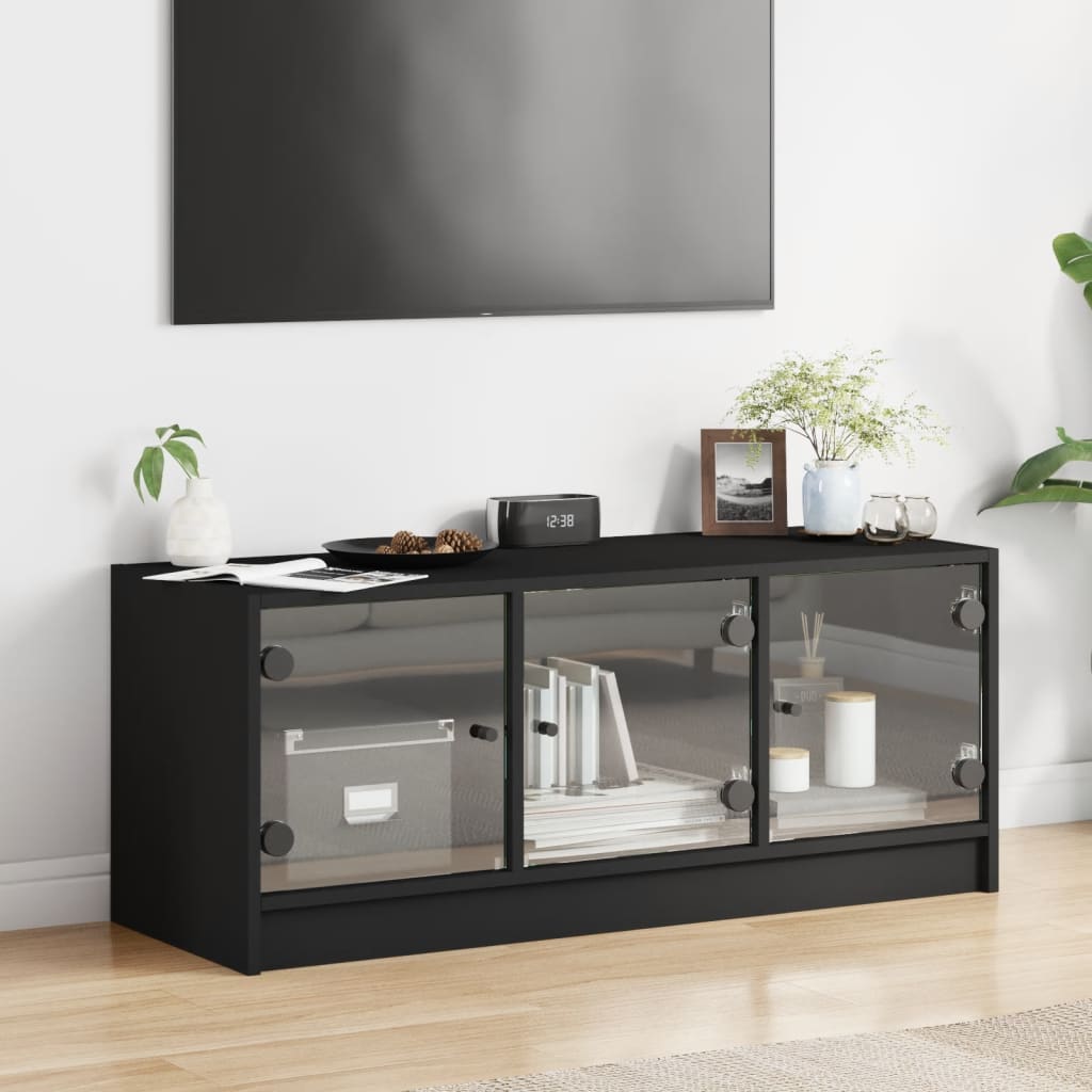 vidaXL TV Cabinet with Glass Doors Black 102x37x42 cm