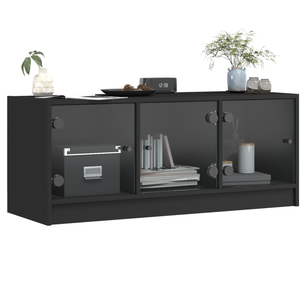 vidaXL TV Cabinet with Glass Doors Black 102x37x42 cm