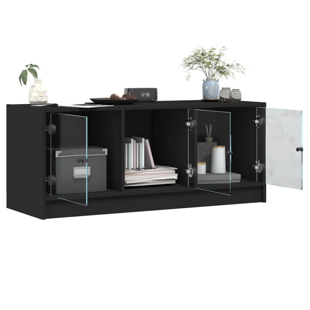 vidaXL TV Cabinet with Glass Doors Black 102x37x42 cm