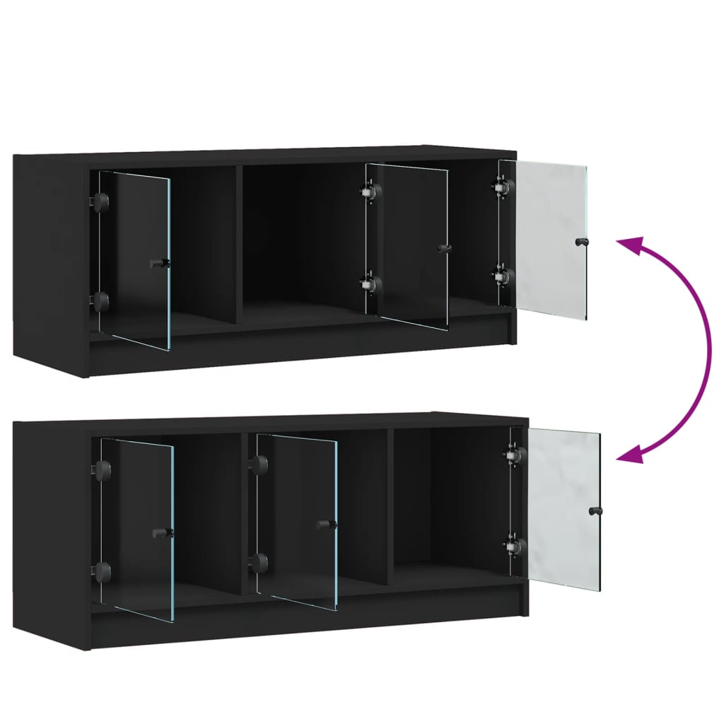 vidaXL TV Cabinet with Glass Doors Black 102x37x42 cm