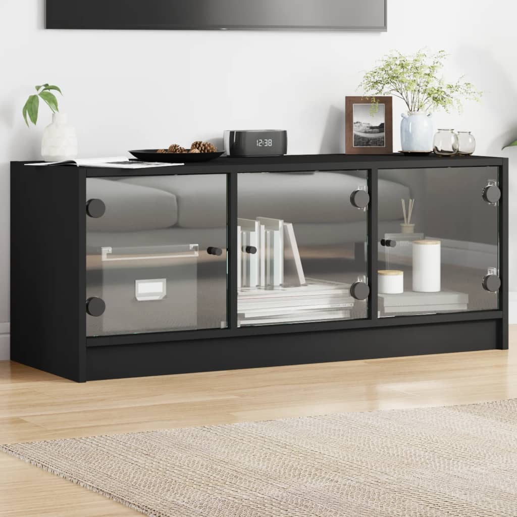 vidaXL TV Cabinet with Glass Doors Black 102x37x42 cm