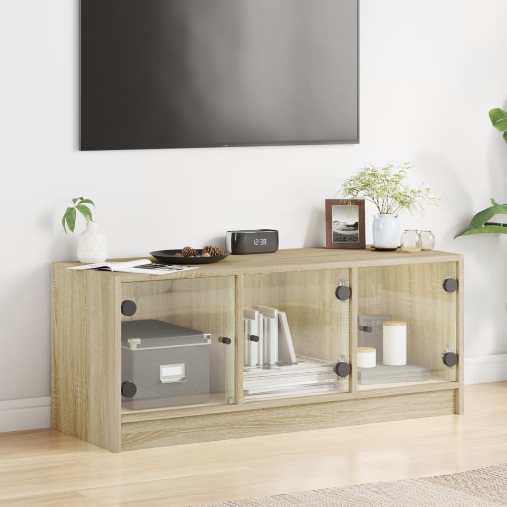 vidaXL TV Cabinet with Glass Doors Sonoma Oak 102x37x42 cm