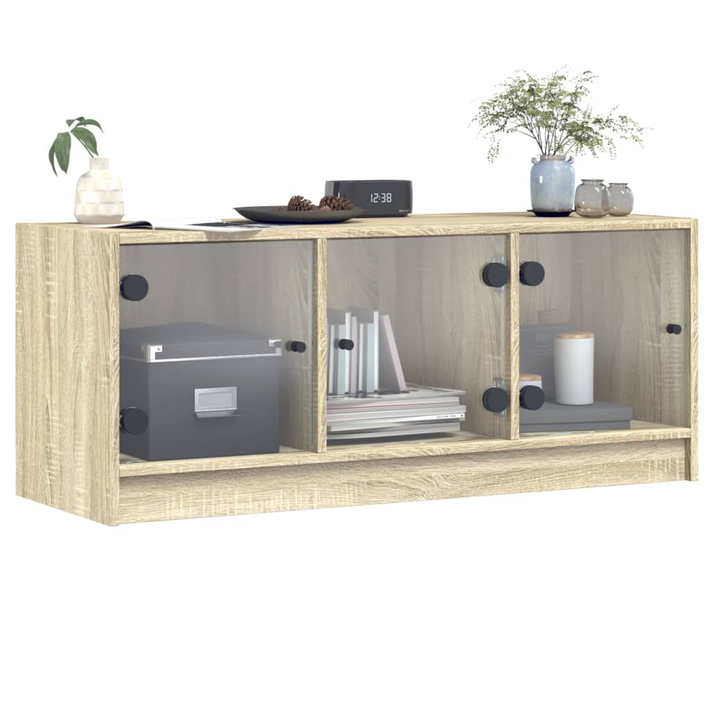 vidaXL TV Cabinet with Glass Doors Sonoma Oak 102x37x42 cm