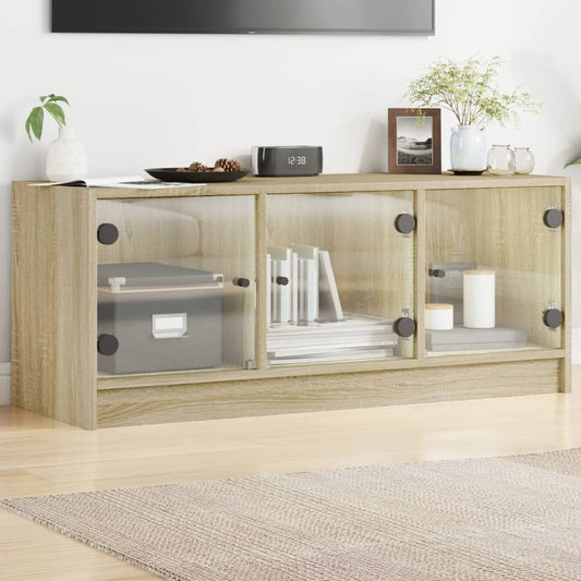 vidaXL TV Cabinet with Glass Doors Sonoma Oak 102x37x42 cm