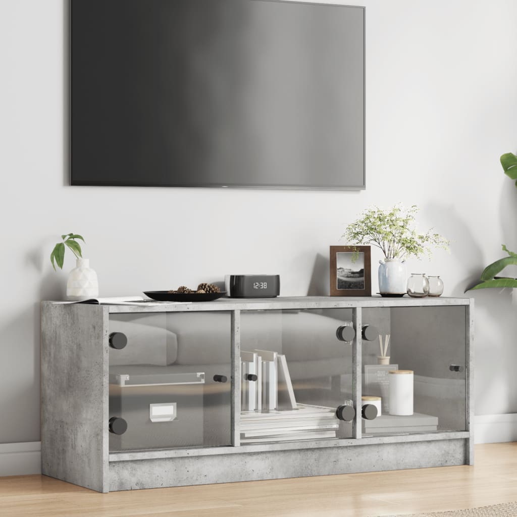 vidaXL TV Cabinet with Glass Doors Concrete Grey 102x37x42 cm