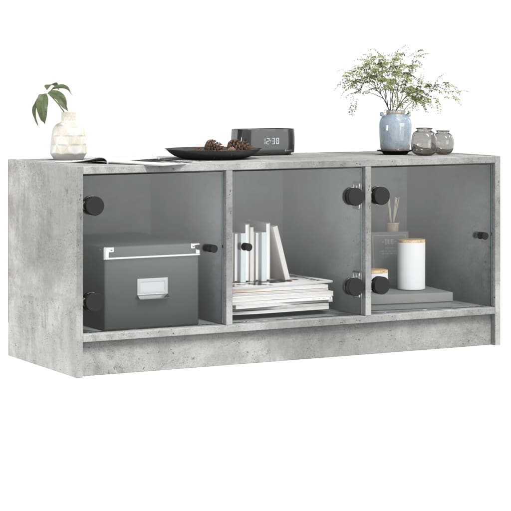 vidaXL TV Cabinet with Glass Doors Concrete Grey 102x37x42 cm