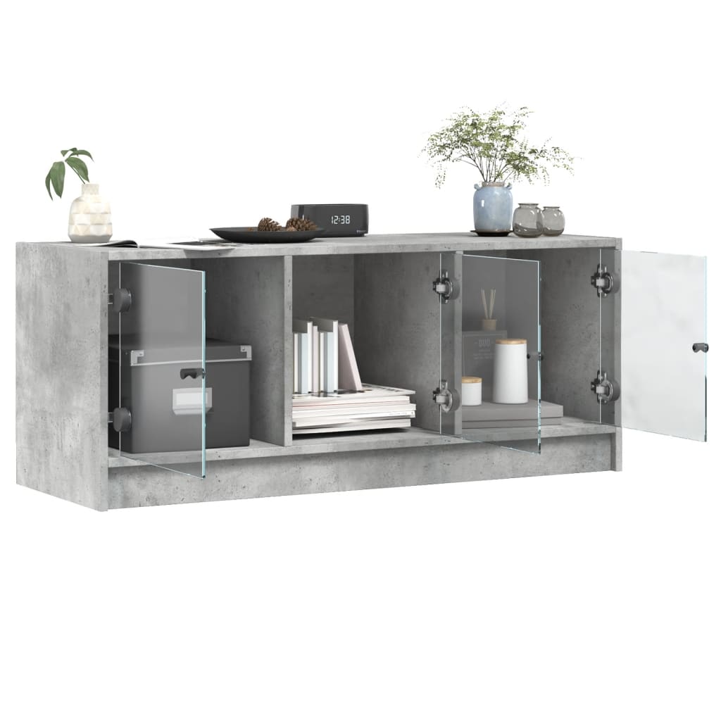 vidaXL TV Cabinet with Glass Doors Concrete Grey 102x37x42 cm