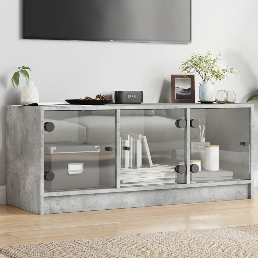 vidaXL TV Cabinet with Glass Doors Concrete Grey 102x37x42 cm