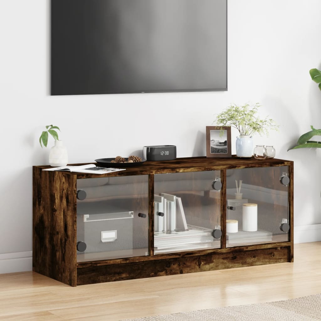 vidaXL TV Cabinet with Glass Doors Smoked Oak 102x37x42 cm